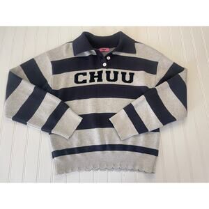 Chuu Korean Brand V Neck Collared Rugby Sweater Striped Preppy Womens XS/Small